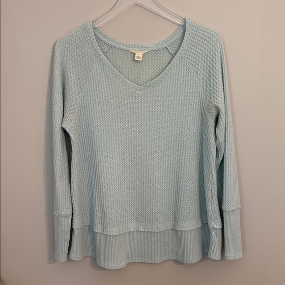 Caslon Tops - Caslon Sky Blue Waffle Knit Long Sleeve Top Size Small